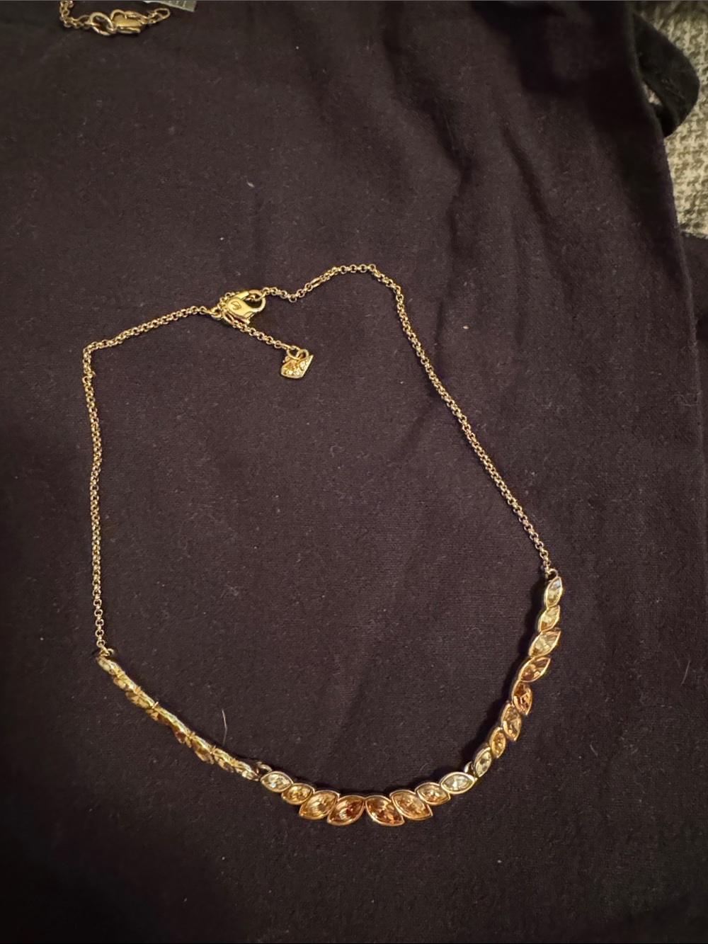 Swarovski Gold Leaf Necklace with Clear Crystal Accents